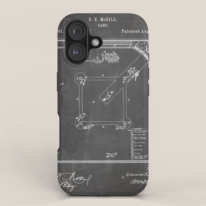 Baseball Patent - Sports Fan Softball Baseball Art - Black Chalkboard iPhone Case Gallery Image 1