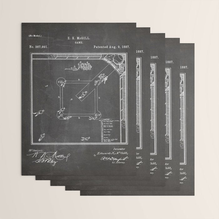 Baseball Patent - Sports Fan Softball Baseball Art - Black Chalkboard Wrapping Paper Gallery Image 3