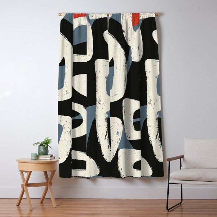 Abstract in Slate and Red Window Curtain Gallery Image 5