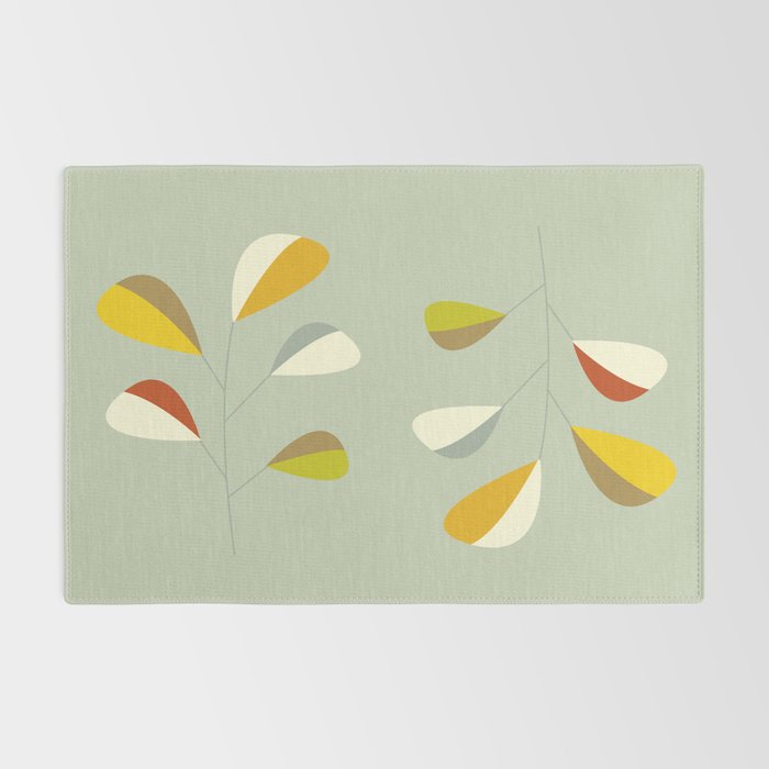 Mid Century Modern Single Leaf Pattern 1. Vintage green Rug Gallery Image 2