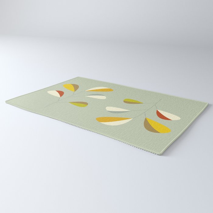 Mid Century Modern Single Leaf Pattern 1. Vintage green Rug Gallery Image 3