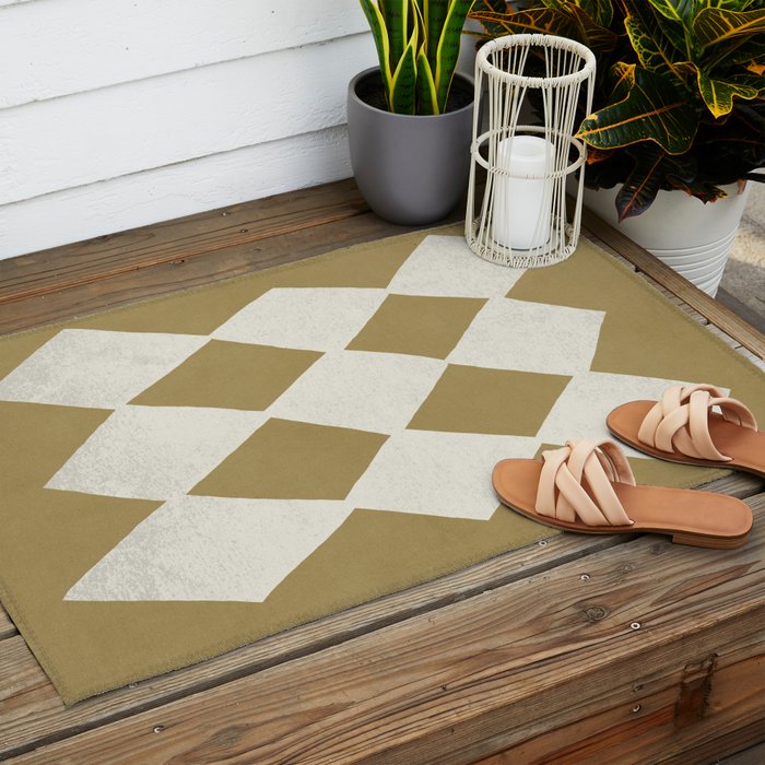 Diamond Pattern Abstract - Gold Beige Outdoor Rug Gallery Image 2