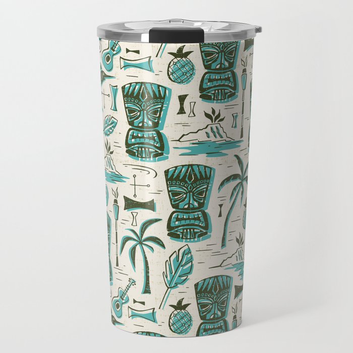 Tropical Tiki - Cream & Aqua Travel Mug Gallery Image 1