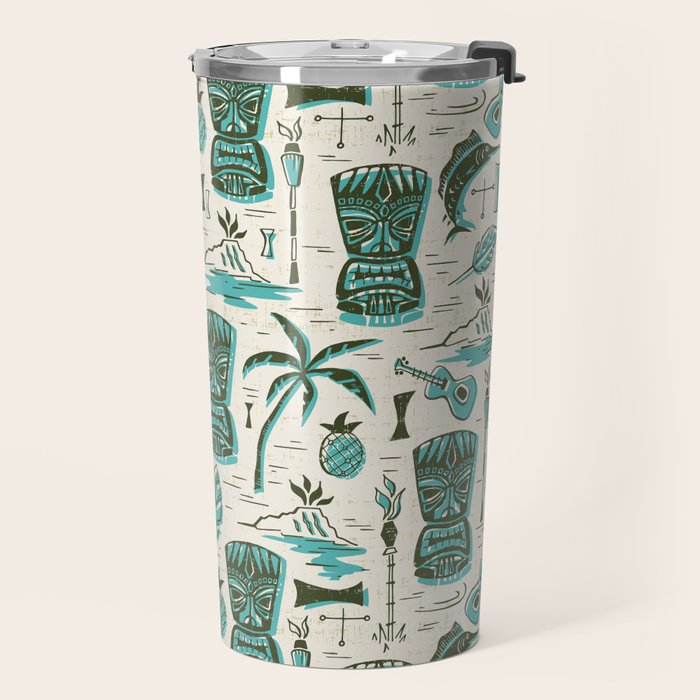 Tropical Tiki - Cream & Aqua Travel Mug Gallery Image 2
