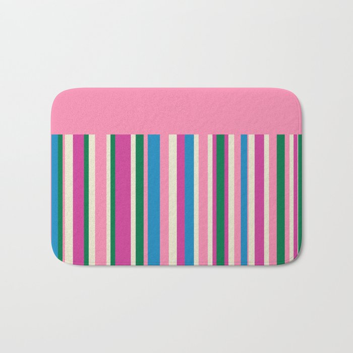 Color Block Stripes Pink Blue Green Bath Mat Gallery Image 1