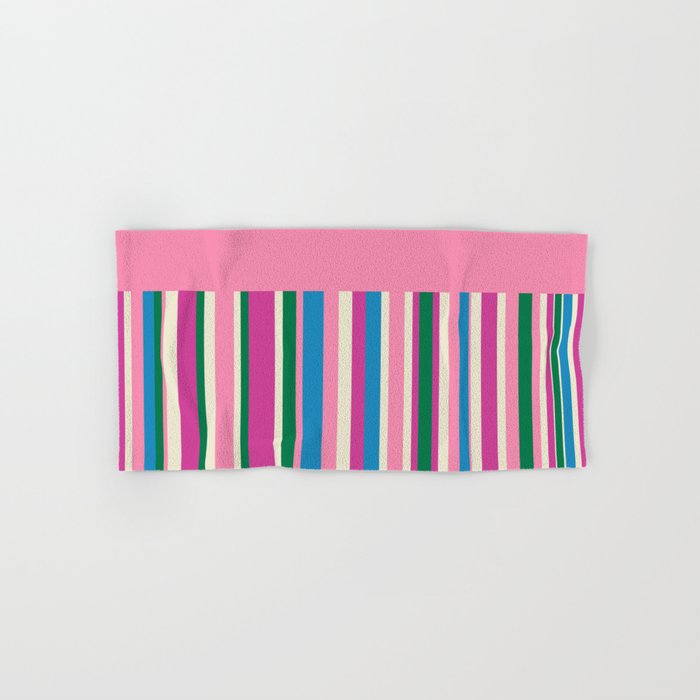 Color Block Stripes Pink Blue Green Bath Towel Gallery Image 1