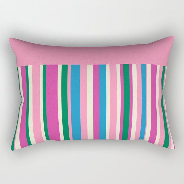 Color Block Stripes Pink Blue Green Rectangular Pillow Gallery Image 1