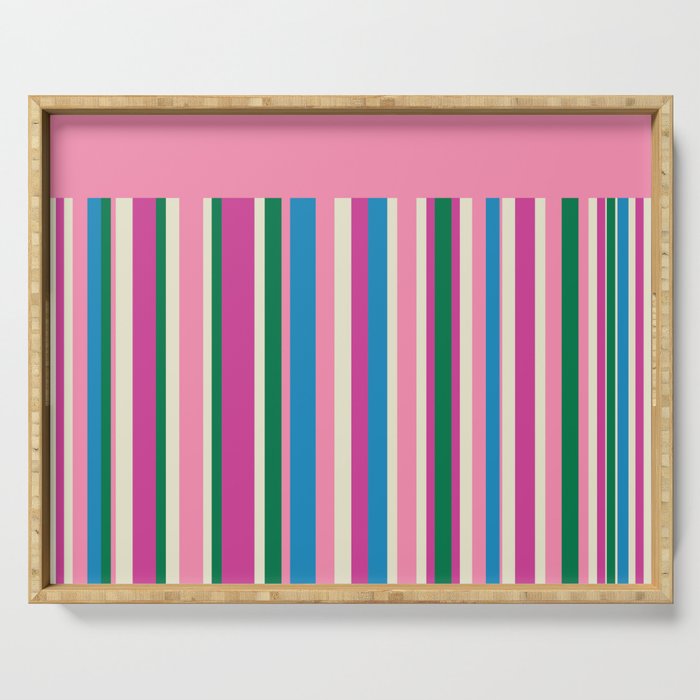 Color Block Stripes Pink Blue Green Serving Tray Gallery Image 1