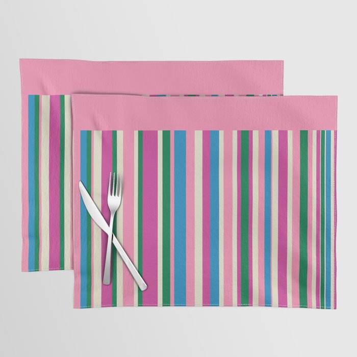 Color Block Stripes Pink Blue Green Placemat Gallery Image 1