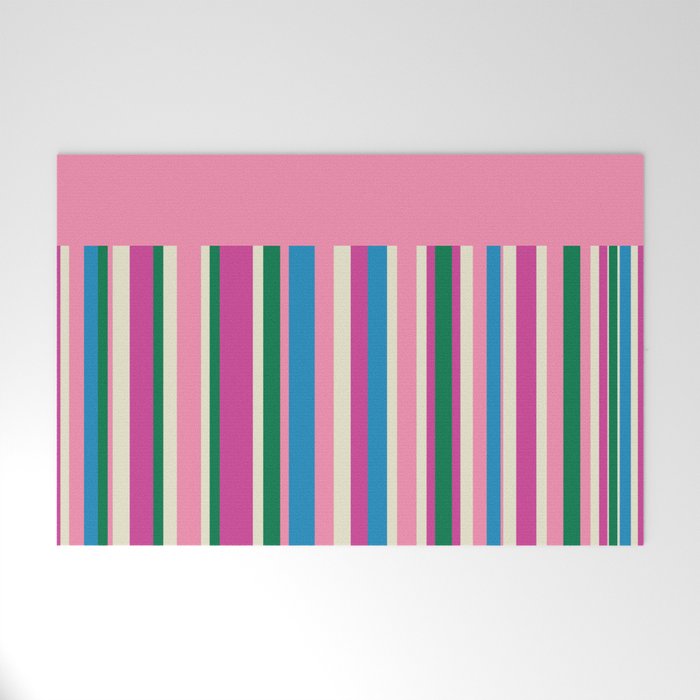 Color Block Stripes Pink Blue Green Welcome Mat Gallery Image 1
