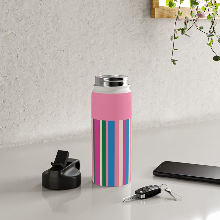 Color Block Stripes Pink Blue Green Water Bottle Gallery Image 4