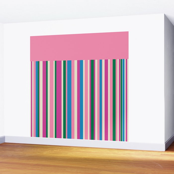 Color Block Stripes Pink Blue Green Wall Mural Gallery Image 2