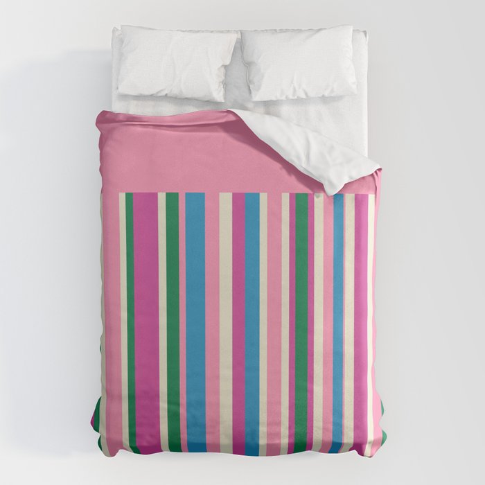 Color Block Stripes Pink Blue Green Duvet Cover Gallery Image 6