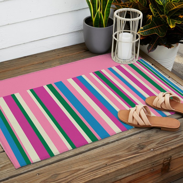 Color Block Stripes Pink Blue Green Outdoor Rug Gallery Image 2