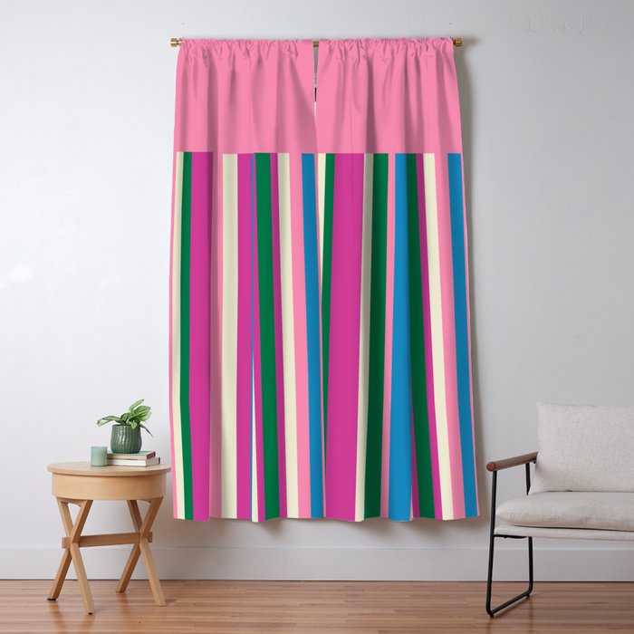 Color Block Stripes Pink Blue Green Window Curtain Gallery Image 1