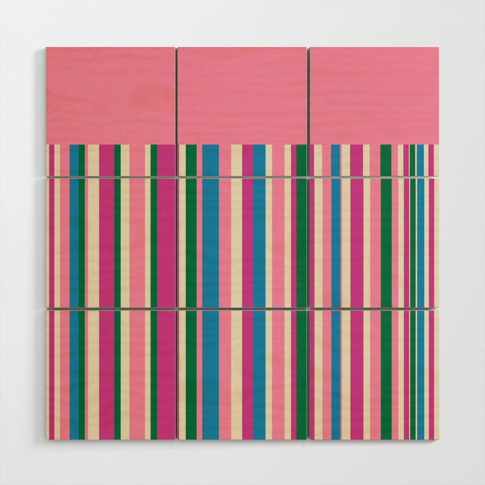 Color Block Stripes Pink Blue Green Wood Wall Art Gallery Image 1