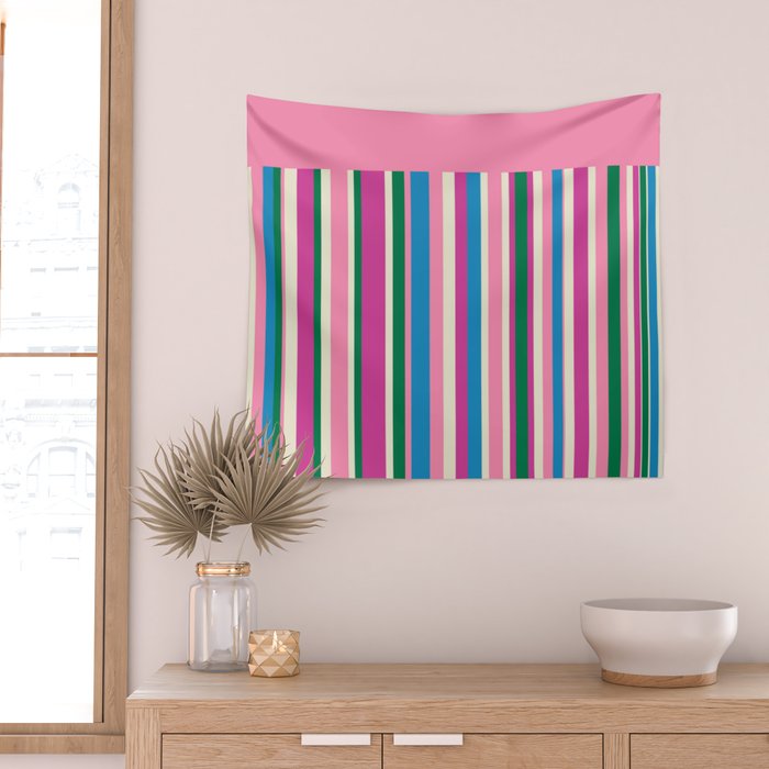 Color Block Stripes Pink Blue Green Wall Tapestry Gallery Image 2