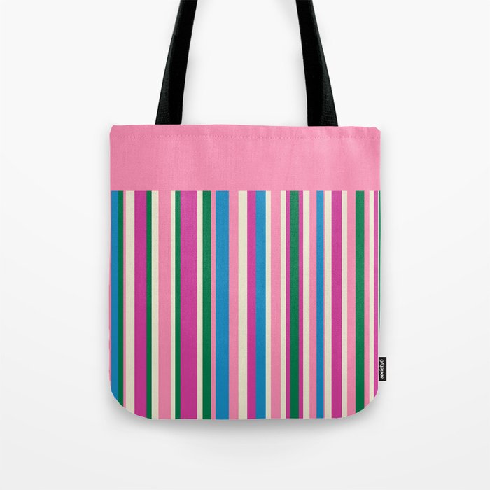 Color Block Stripes Pink Blue Green Tote Bag Gallery Image 1