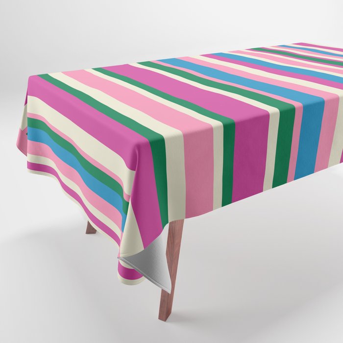 Color Block Stripes Pink Blue Green Tablecloth Gallery Image 1
