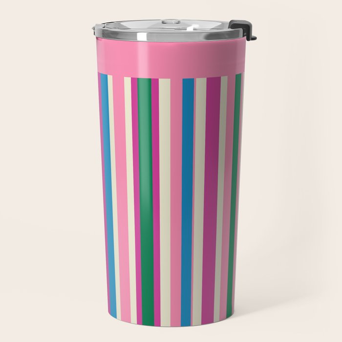 Color Block Stripes Pink Blue Green Travel Mug Gallery Image 2