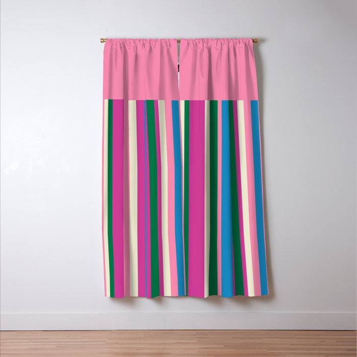 Color Block Stripes Pink Blue Green Window Curtain Gallery Image 3