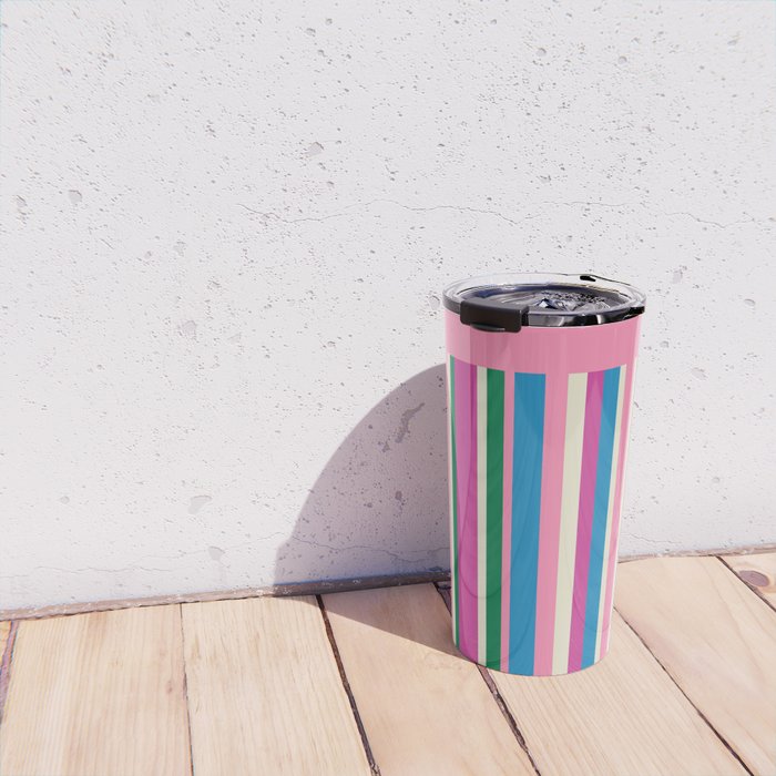 Color Block Stripes Pink Blue Green Travel Mug Gallery Image 4
