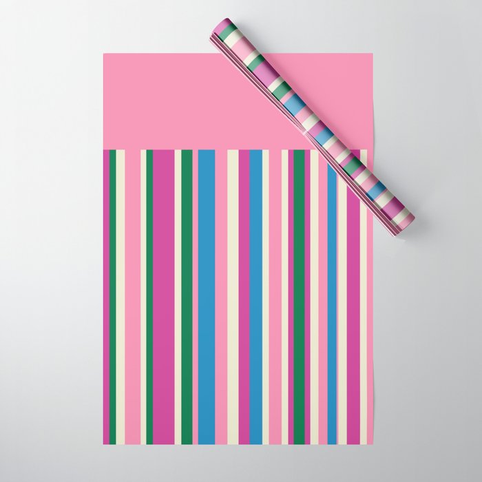Color Block Stripes Pink Blue Green Wrapping Paper Gallery Image 1