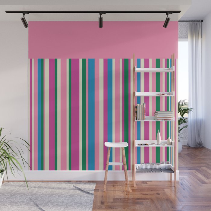 Color Block Stripes Pink Blue Green Wall Mural Gallery Image 1