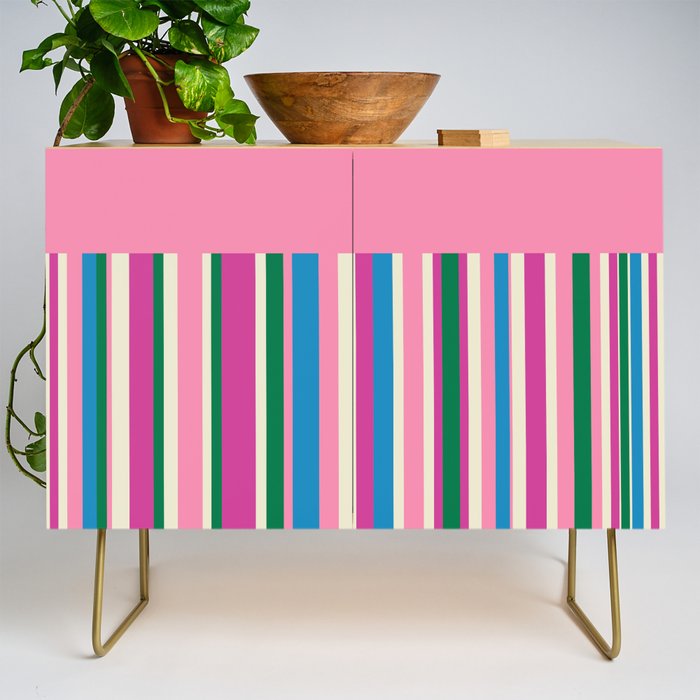 Color Block Stripes Pink Blue Green Credenza Gallery Image 1