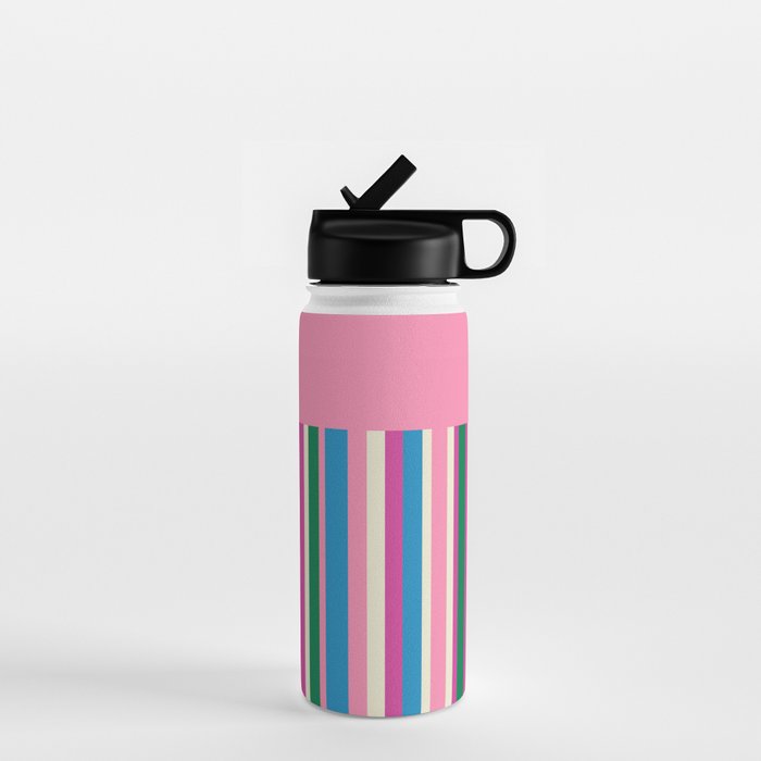 Color Block Stripes Pink Blue Green Water Bottle Gallery Image 1