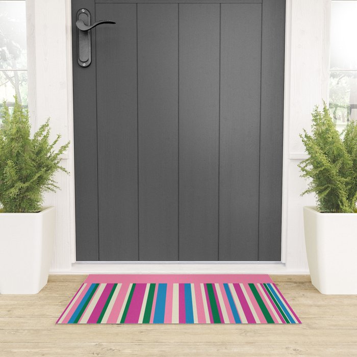 Color Block Stripes Pink Blue Green Welcome Mat Gallery Image 3
