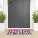 Color Block Stripes Pink Blue Green Welcome Mat Gallery Image 3