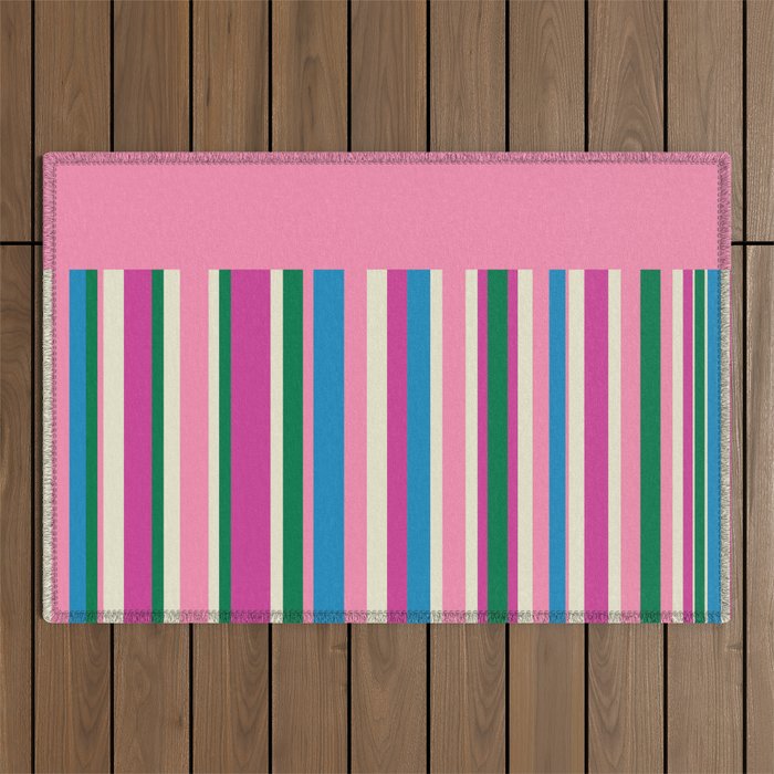 Color Block Stripes Pink Blue Green Outdoor Rug Gallery Image 1