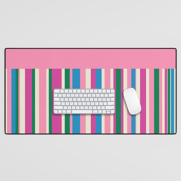 Color Block Stripes Pink Blue Green Desk Mat Gallery Image 1