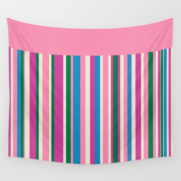 Color Block Stripes Pink Blue Green Wall Tapestry Gallery Image 4