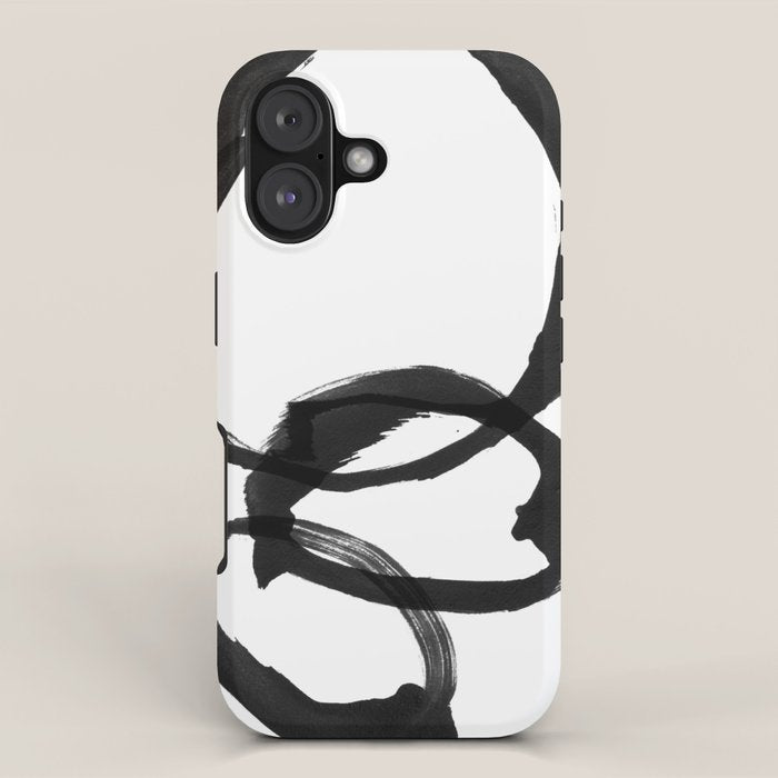 Black and White Round Abstract Shapes Minimalist Ink Painting iPhone Case Gallery Image 1