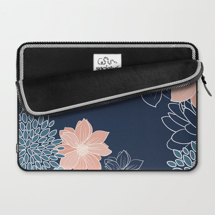 Festive, Floral Prints and Line Art, Navy Blue, Coral and Teal Laptop Sleeve Gallery Image 2