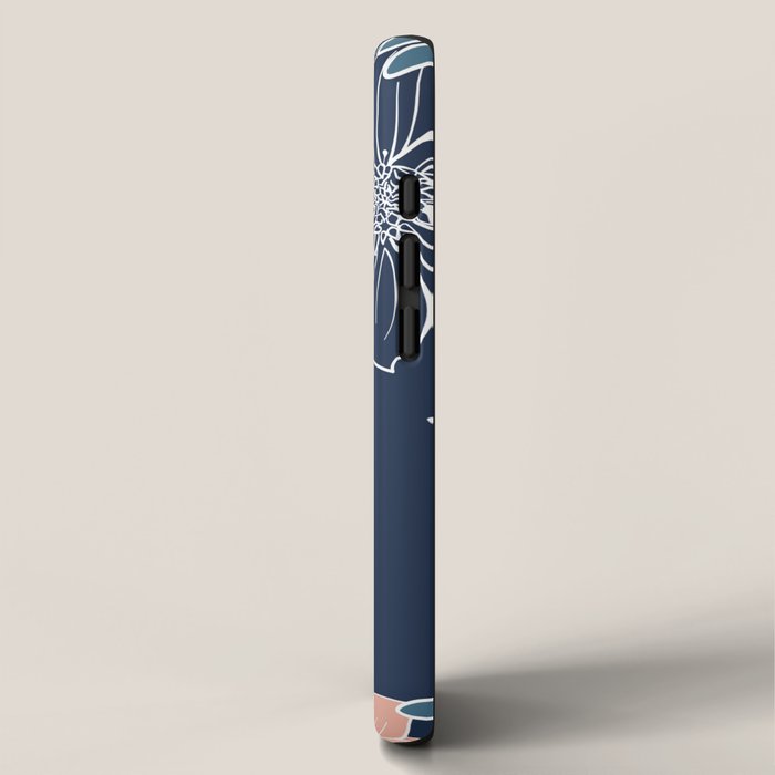 Festive, Floral Prints and Line Art, Navy Blue, Coral and Teal iPhone Case Gallery Image 2