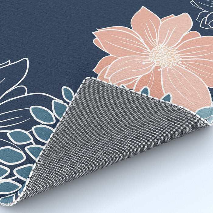 Festive, Floral Prints and Line Art, Navy Blue, Coral and Teal Rug Gallery Image 4