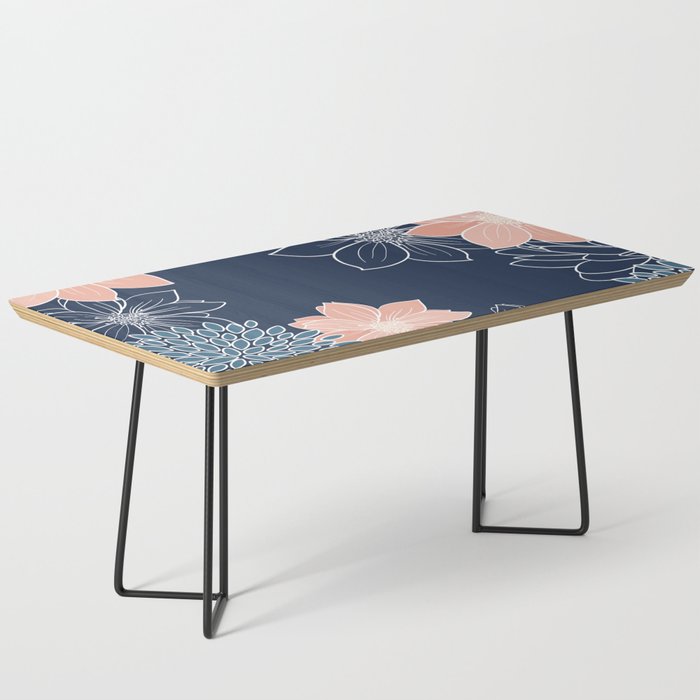 Festive, Floral Prints and Line Art, Navy Blue, Coral and Teal Coffee Table Gallery Image 1