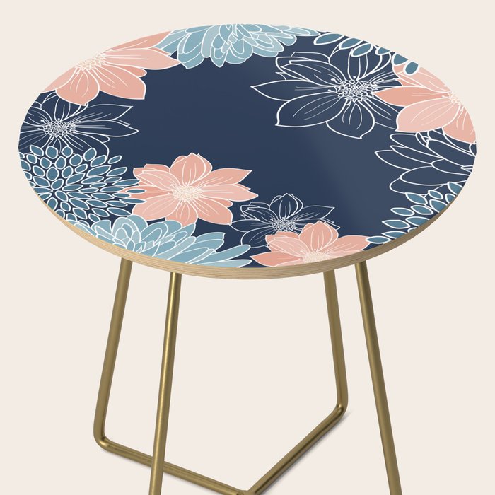 Festive, Floral Prints and Line Art, Navy Blue, Coral and Teal Side Table Gallery Image 2