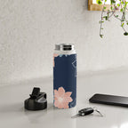 Festive, Floral Prints and Line Art, Navy Blue, Coral and Teal Water Bottle Gallery Image 4