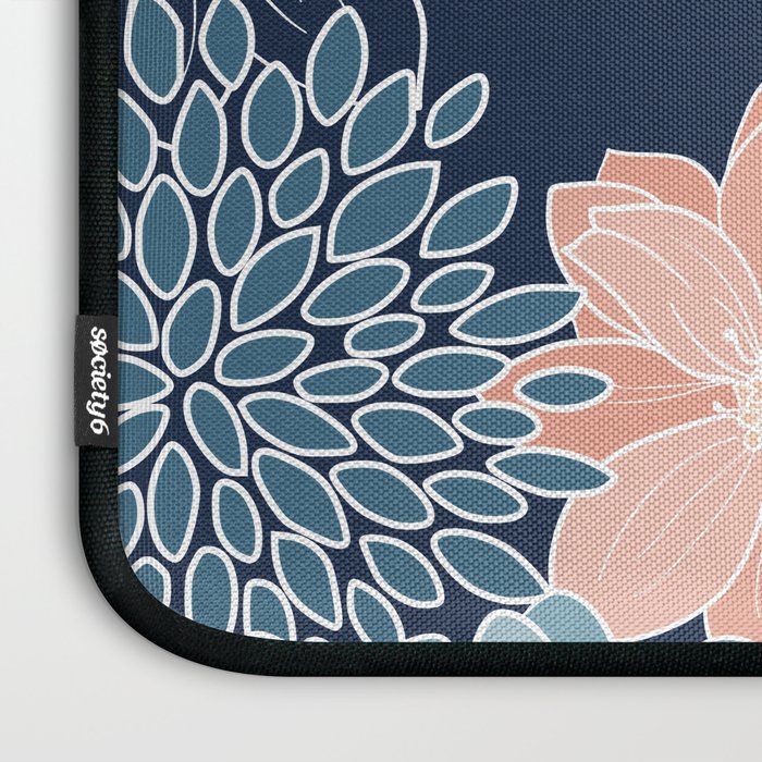 Festive, Floral Prints and Line Art, Navy Blue, Coral and Teal Laptop Sleeve Gallery Image 3
