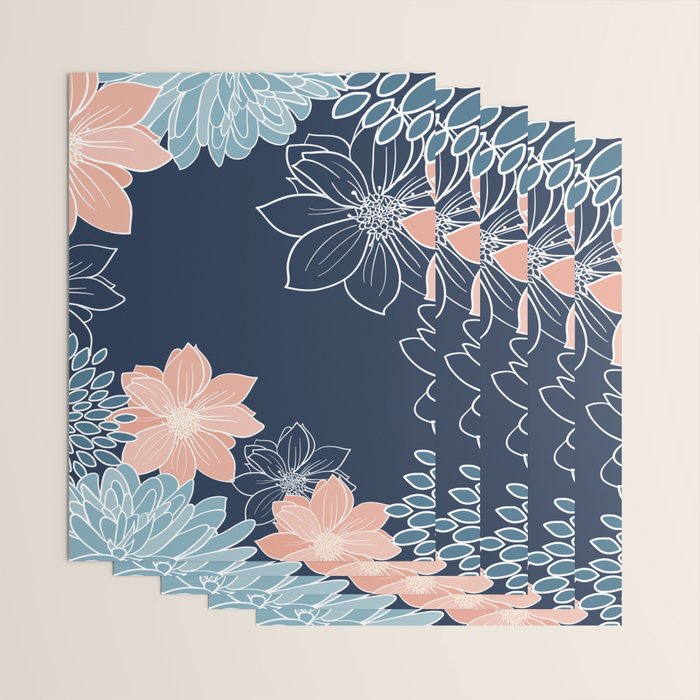 Festive, Floral Prints and Line Art, Navy Blue, Coral and Teal Wrapping Paper Gallery Image 3
