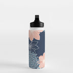 Festive, Floral Prints and Line Art, Navy Blue, Coral and Teal Water Bottle Gallery Image 3