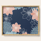 Festive, Floral Prints and Line Art, Navy Blue, Coral and Teal Serving Tray Gallery Image 1