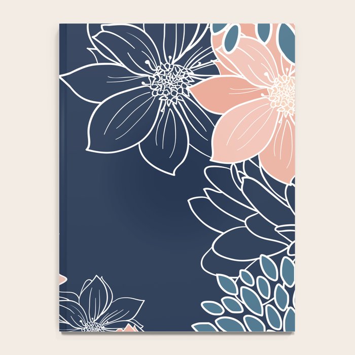 Festive, Floral Prints and Line Art, Navy Blue, Coral and Teal Notebook Gallery Image 4