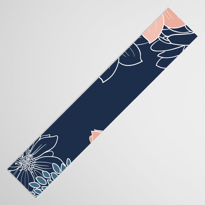 Festive, Floral Prints and Line Art, Navy Blue, Coral and Teal Table Runner Gallery Image 3