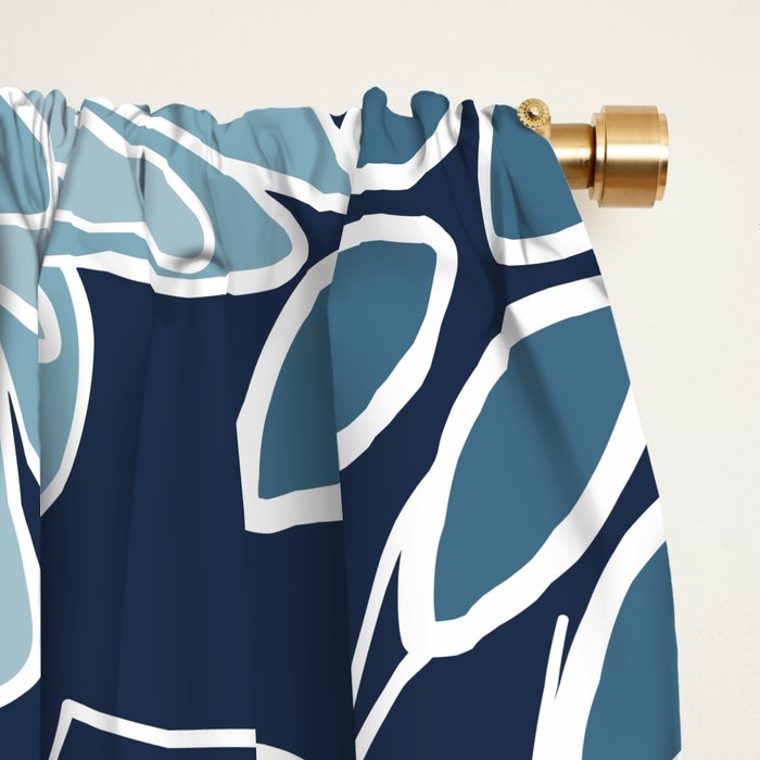 Festive, Floral Prints and Line Art, Navy Blue, Coral and Teal Window Curtain Gallery Image 2