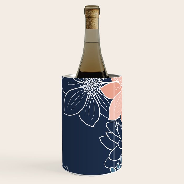 Festive, Floral Prints and Line Art, Navy Blue, Coral and Teal Wine Chiller Gallery Image 3